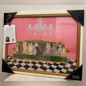 Sapna Shah 20x16 Royal Cats on Sofa under Chandelier Gold/Cream Framed Wall Art